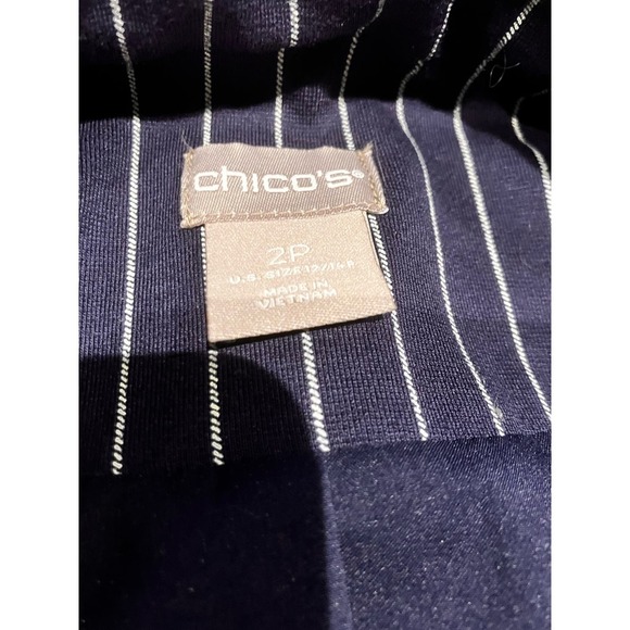 Chico's Sz 2P Petite Striped Navy Blue Blazer Pearl Buttons Jacket Lined - Picture 9 of 12